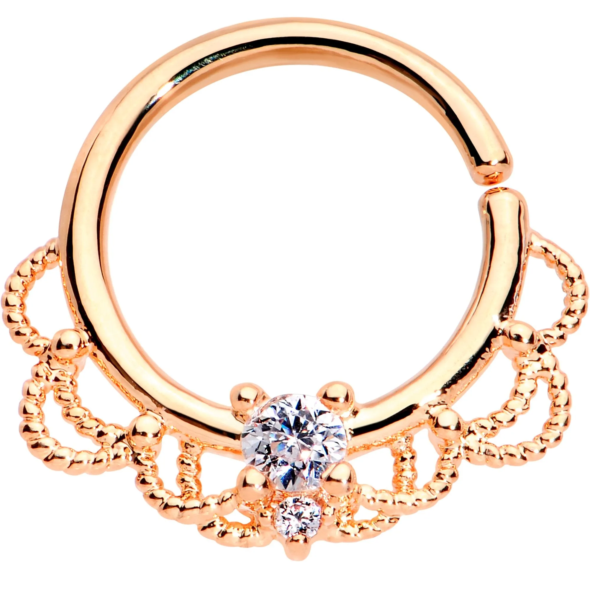 16 Gauge 5/16 Clear CZ Gem Rose Gold Plated Seamless Circular Ring