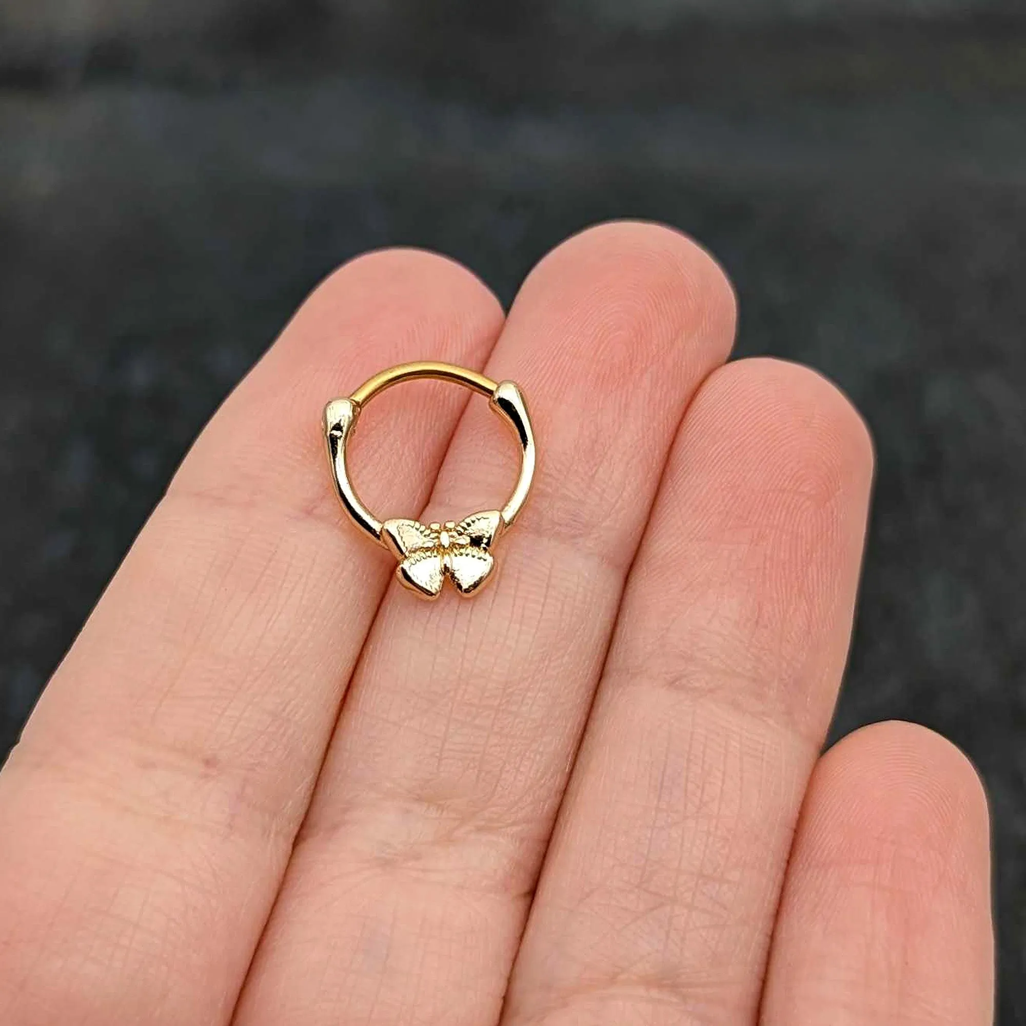 16 Gauge 5/16 Gold Tone Simple Textured Butterfly Cartilage Clicker