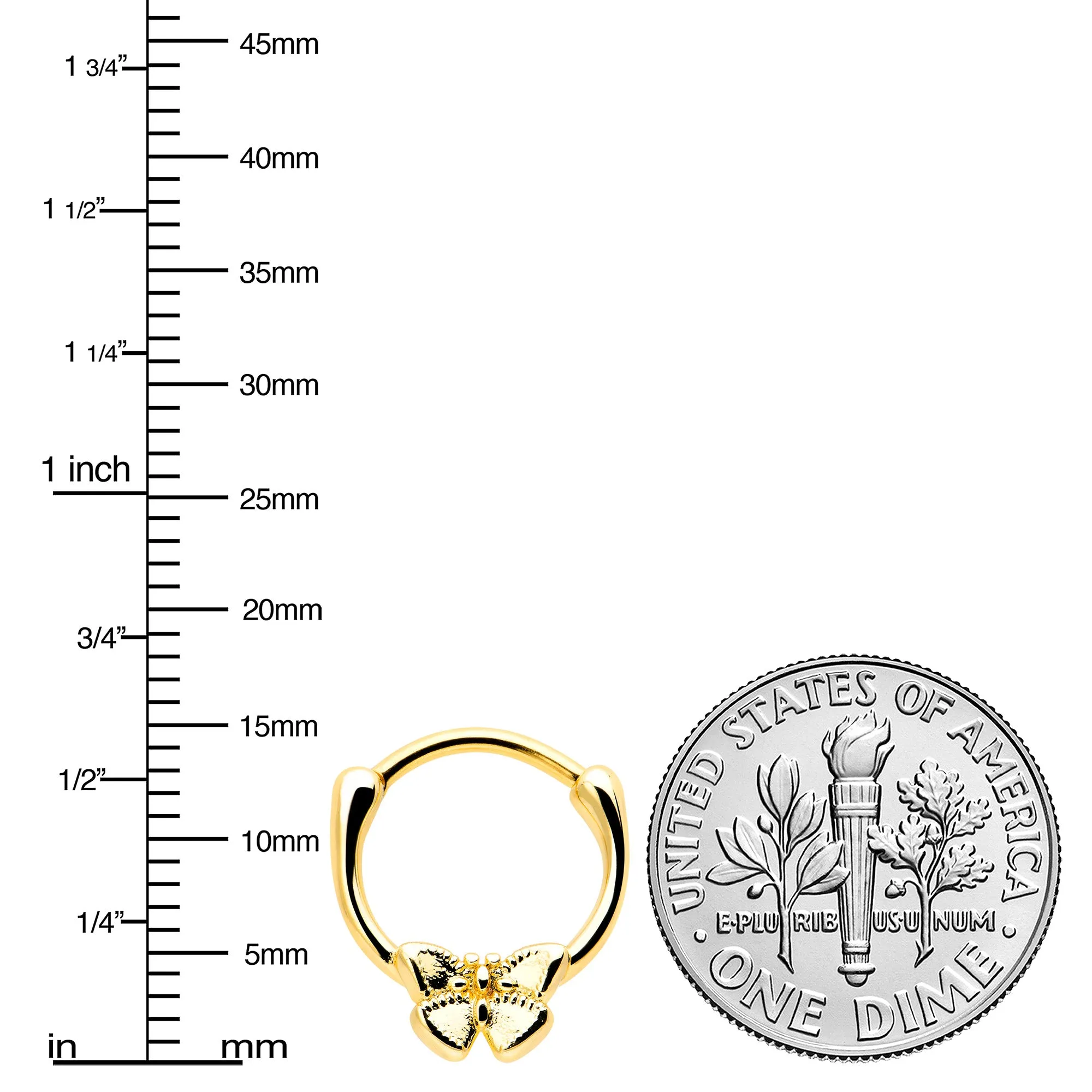 16 Gauge 5/16 Gold Tone Simple Textured Butterfly Cartilage Clicker