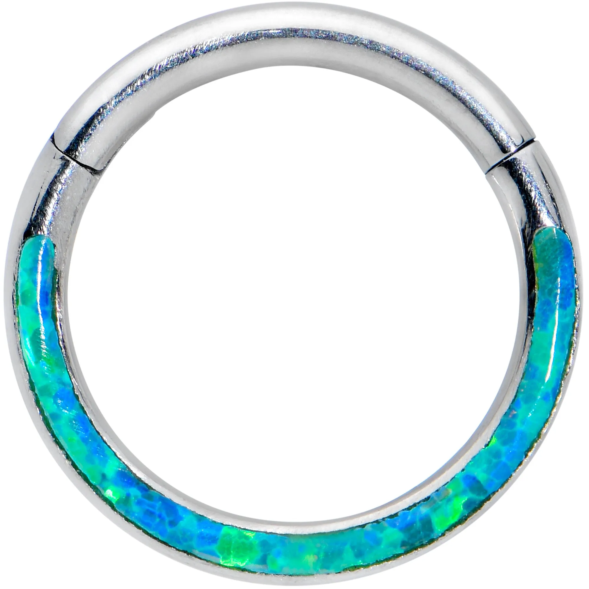 16 Gauge 5/16 Green Synthetic Opal Bottom Curve Hinged Segment Ring