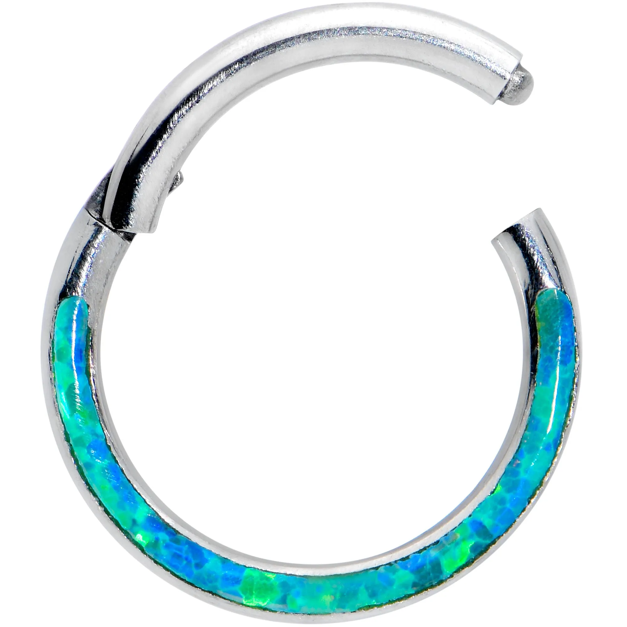 16 Gauge 5/16 Green Synthetic Opal Bottom Curve Hinged Segment Ring