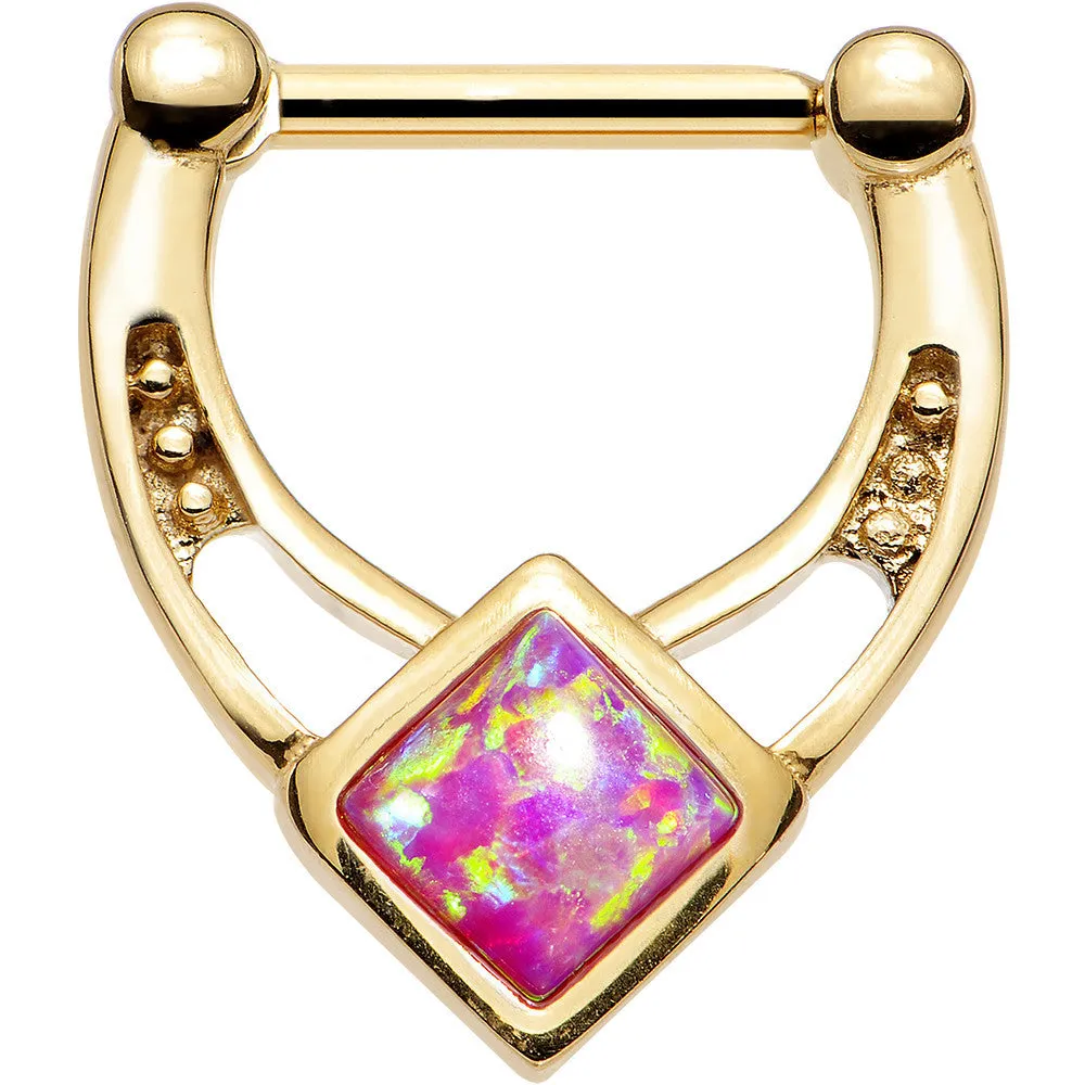 16 Gauge 5/16 Pink Faux Opal Gold PVD Glamour Septum Clicker