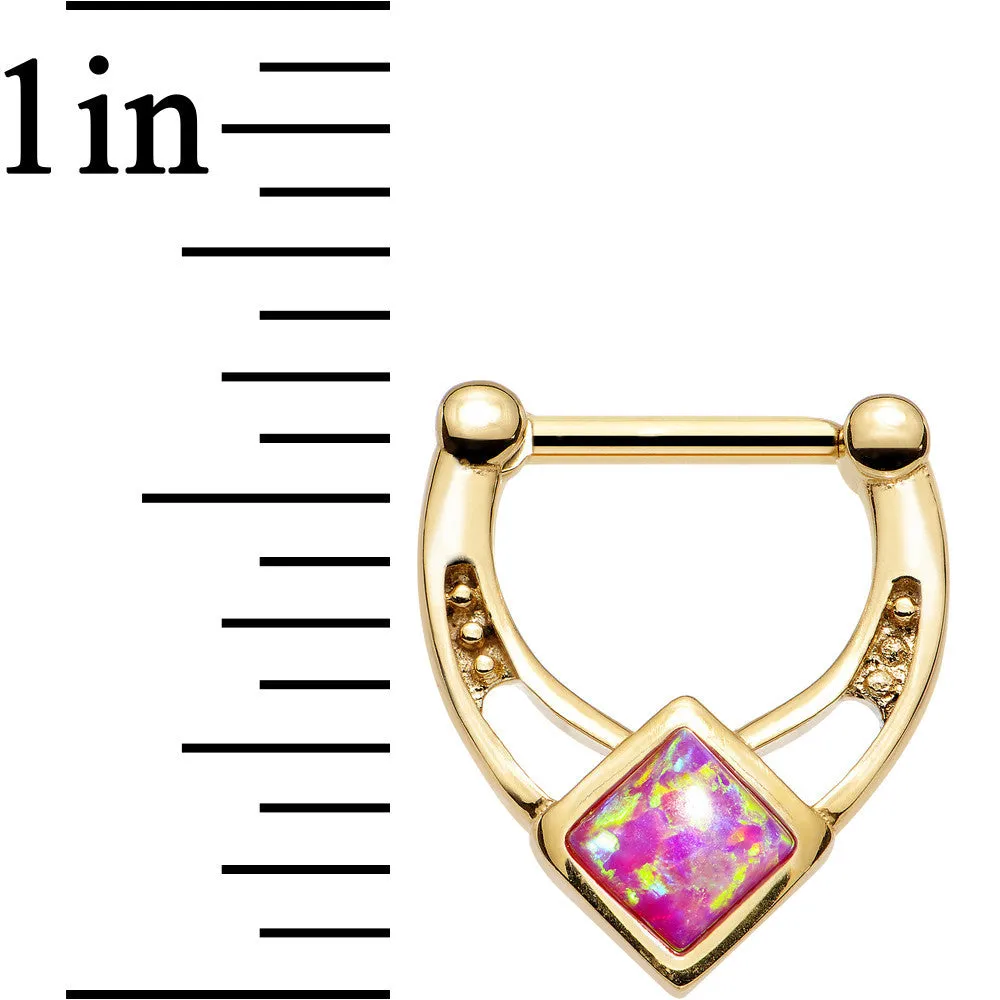 16 Gauge 5/16 Pink Faux Opal Gold PVD Glamour Septum Clicker