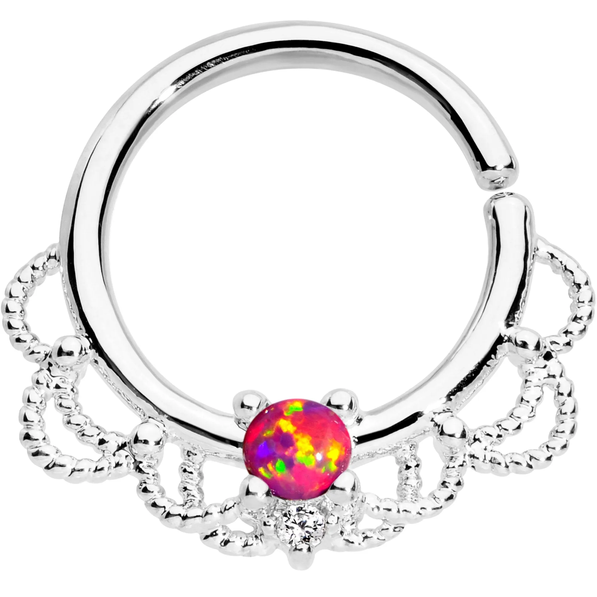 16 Gauge 5/16 Red Faux Opal Platinum Plated Seamless Circular Ring