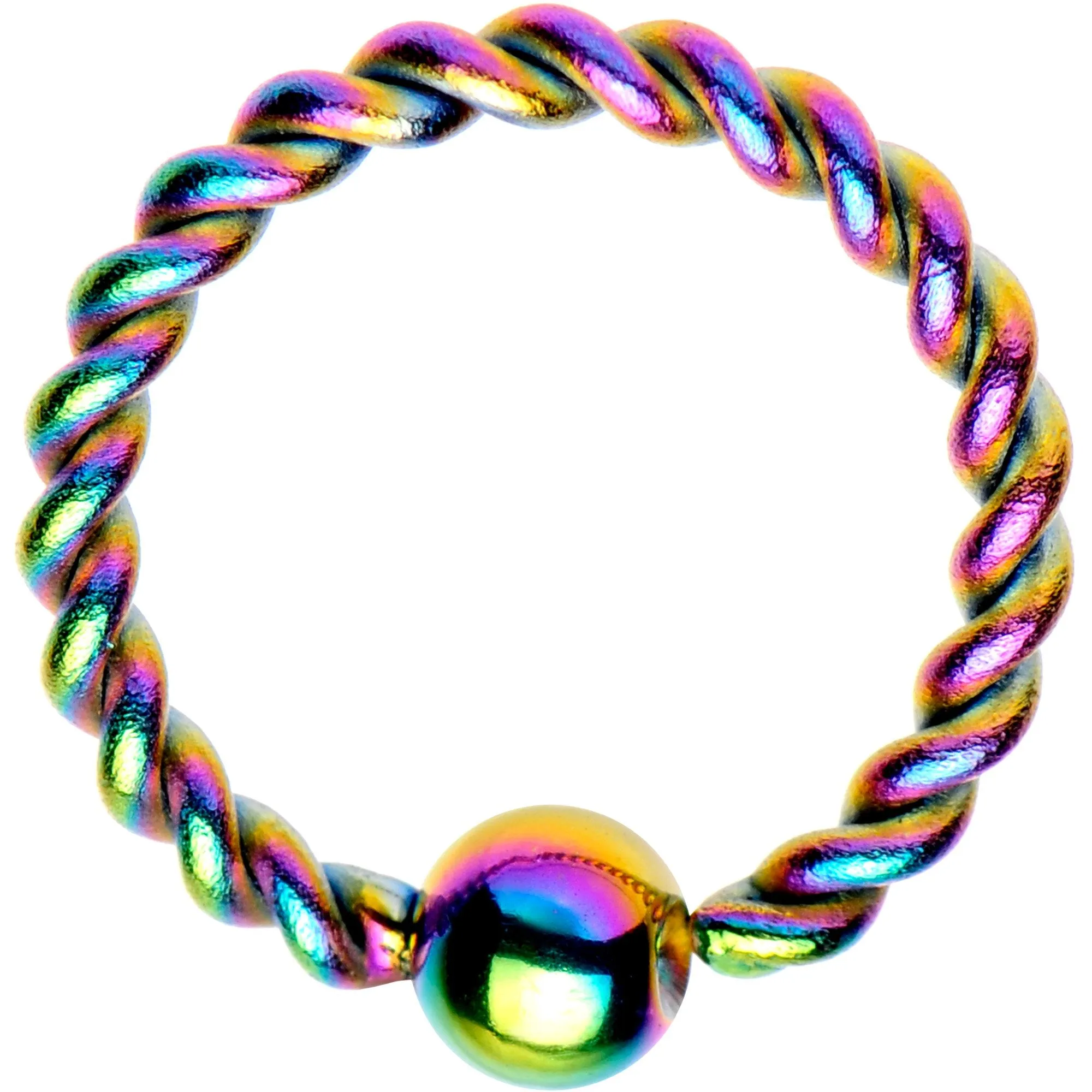 16 Gauge 5/16" Rainbow IP So Twisted Captive Style Seamless Ring