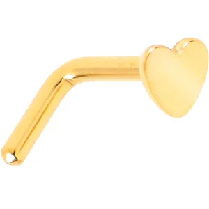 18 Gauge 1/4 Gold Tone ASTM F-136 Implant Grade Titanium Heart End L Shape Nose Ring
