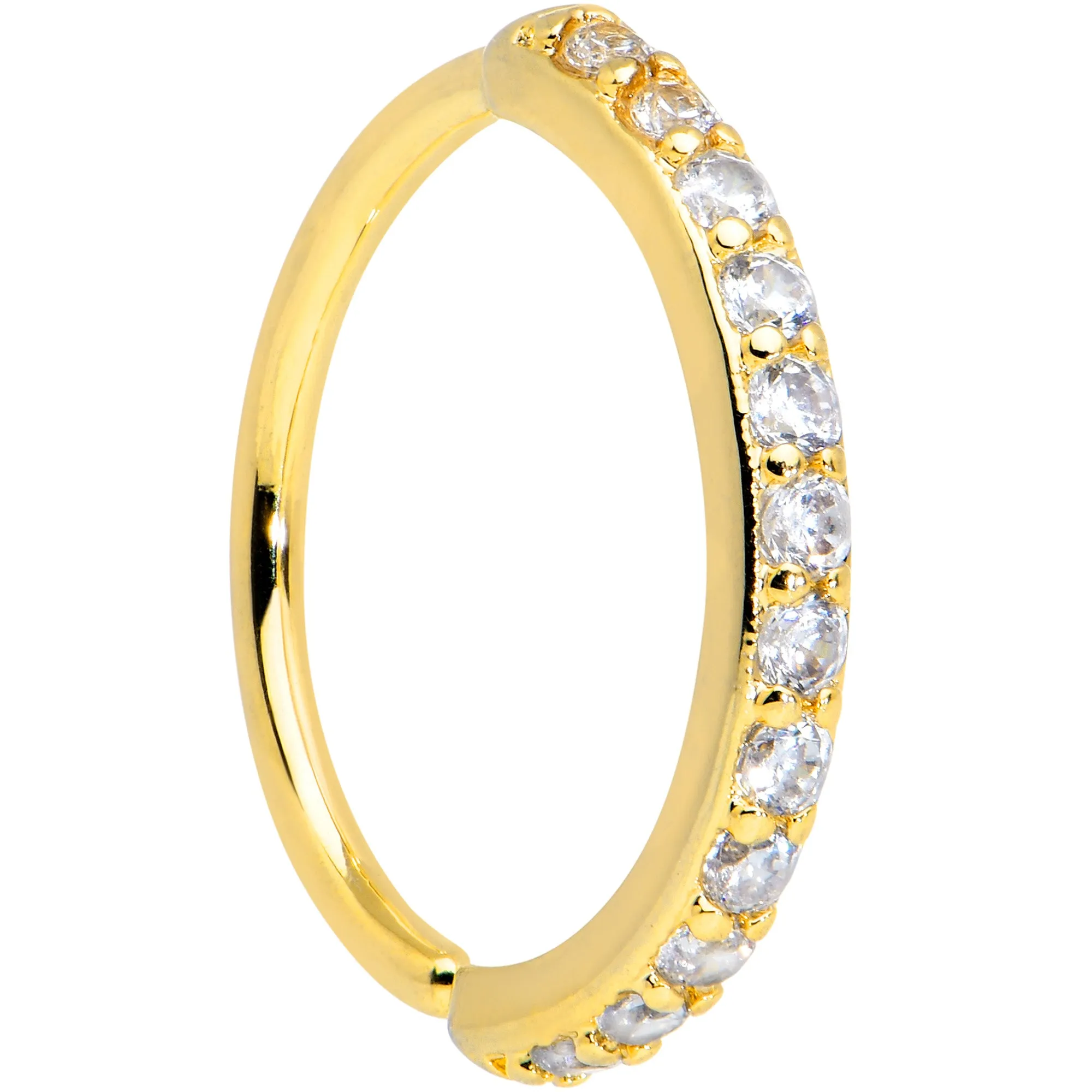 18 Gauge 3/8 Clear CZ Gem Gold Tone Forward Facing Closure Ring