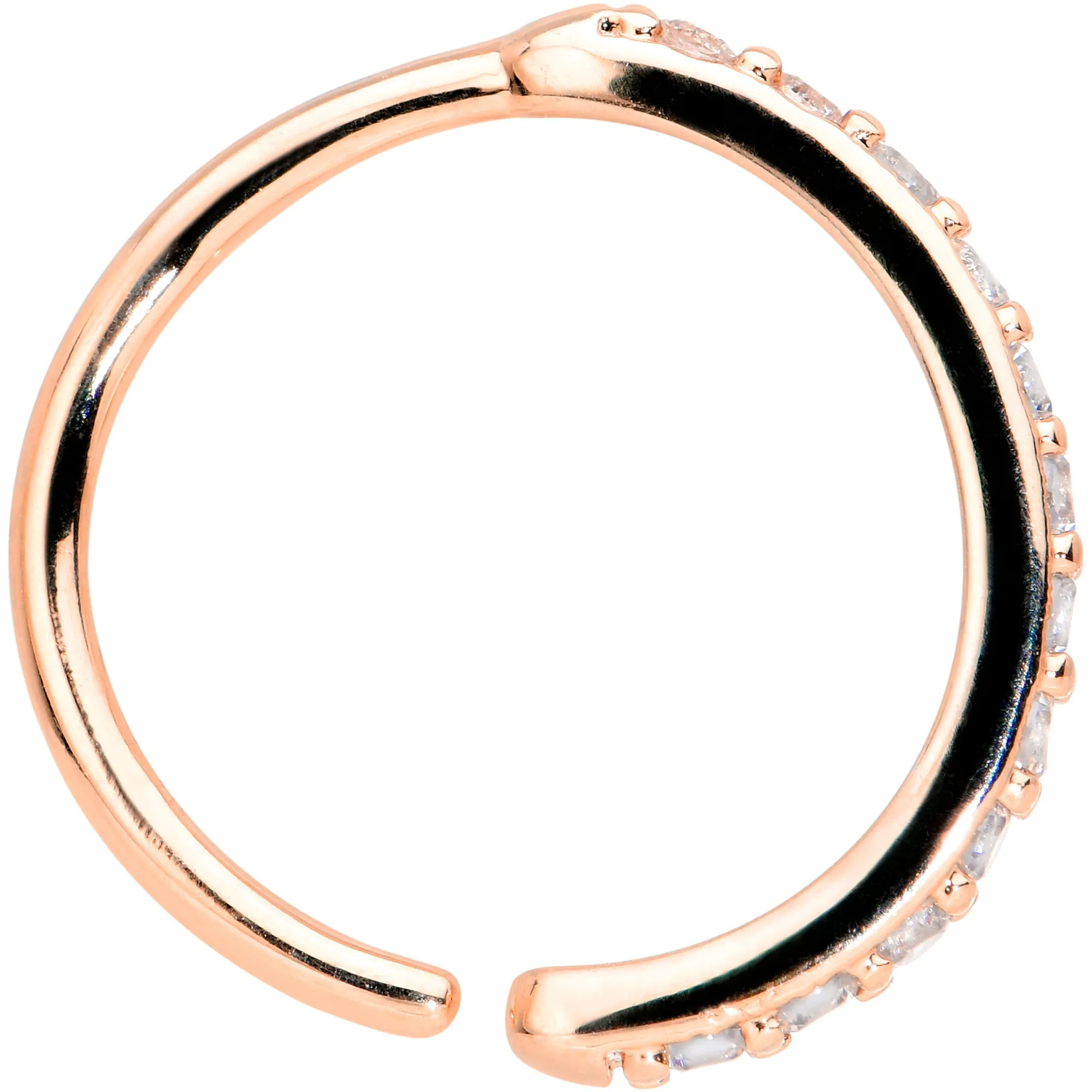 18 Gauge 3/8 Clear CZ Gem Rose Gold Tone Forward Facing Closure Ring