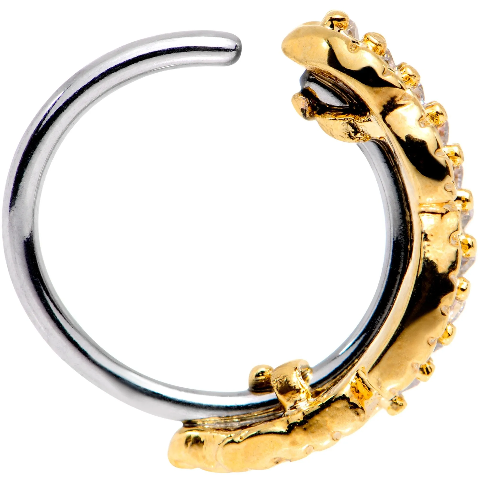 18 Gauge Clear CZ Gem Gold Tone Feather Seamless Circular Ring