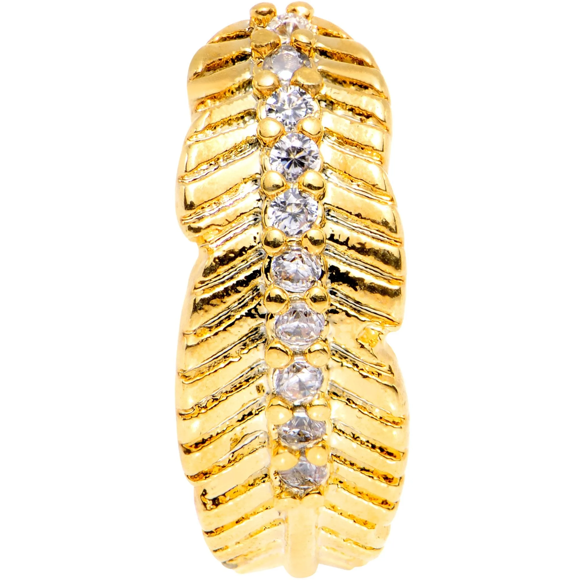 18 Gauge Clear CZ Gem Gold Tone Feather Seamless Circular Ring