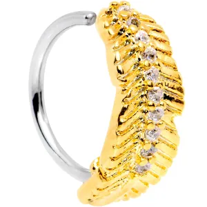 18 Gauge Clear CZ Gem Gold Tone Feather Seamless Circular Ring