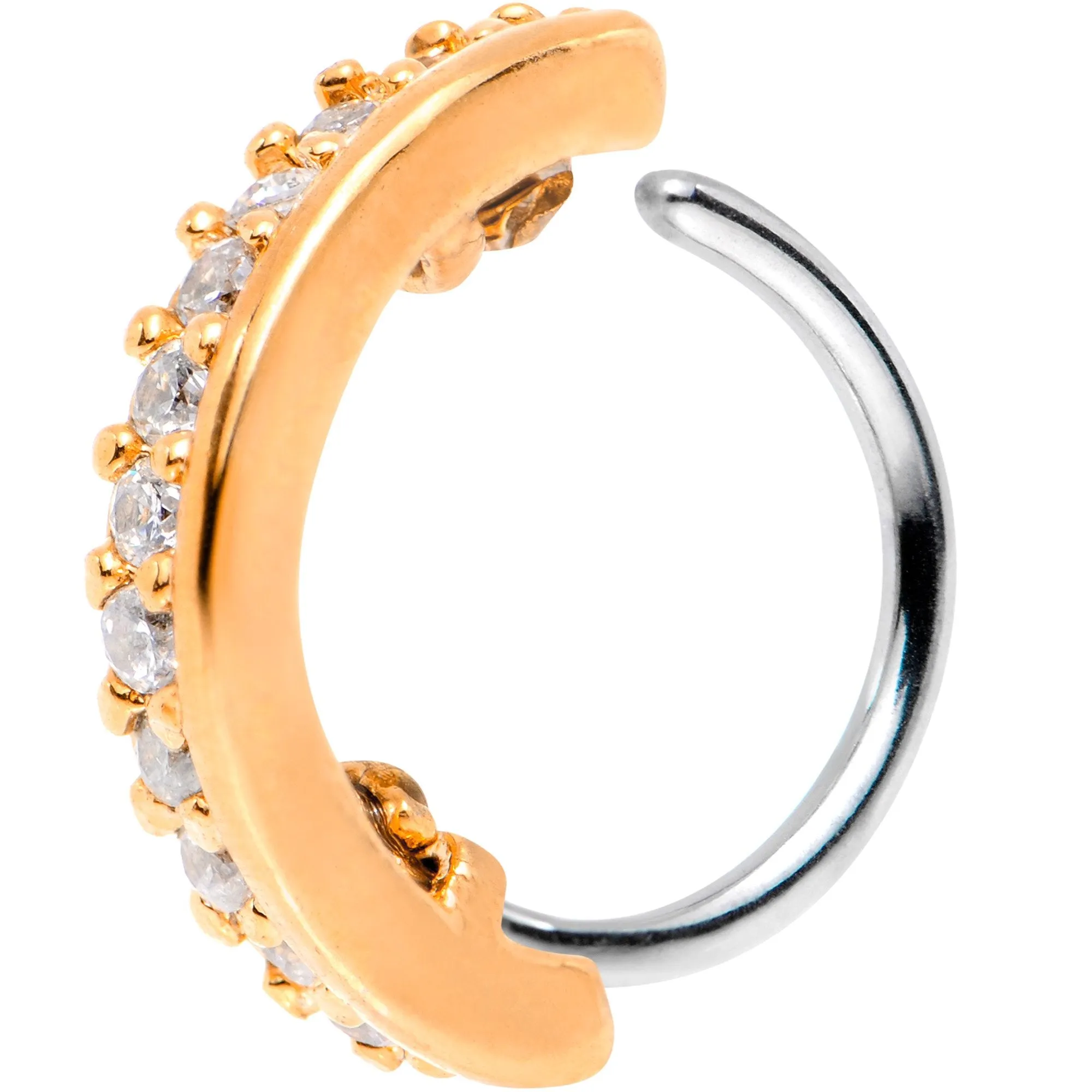 18 Gauge Clear CZ Gem Rose Gold Tone Sleek Seamless Circular Ring
