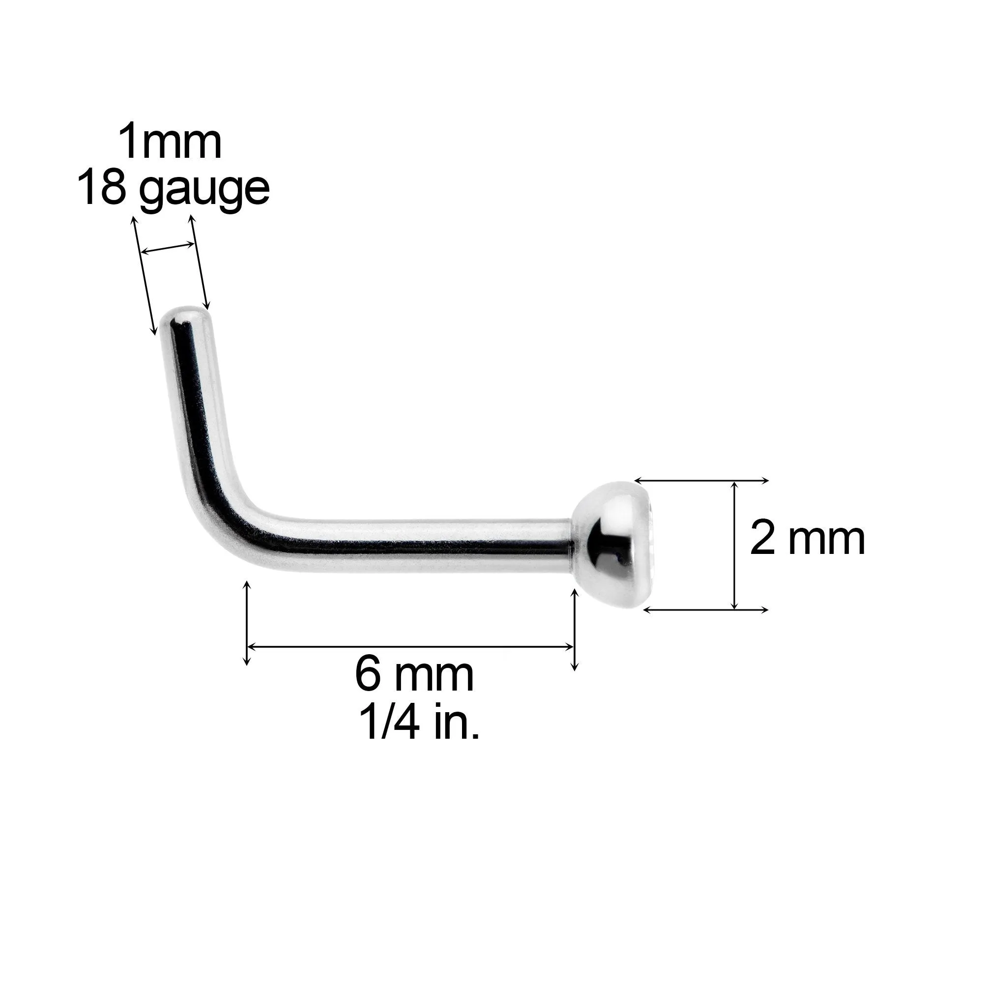 18 Gauge Grade 23 Titanium Press Fit CZ Micro Ball L Shaped Nose Ring