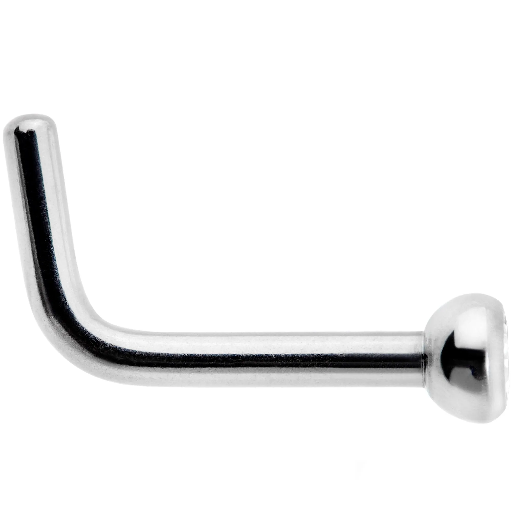 18 Gauge Grade 23 Titanium Press Fit CZ Micro Ball L Shaped Nose Ring