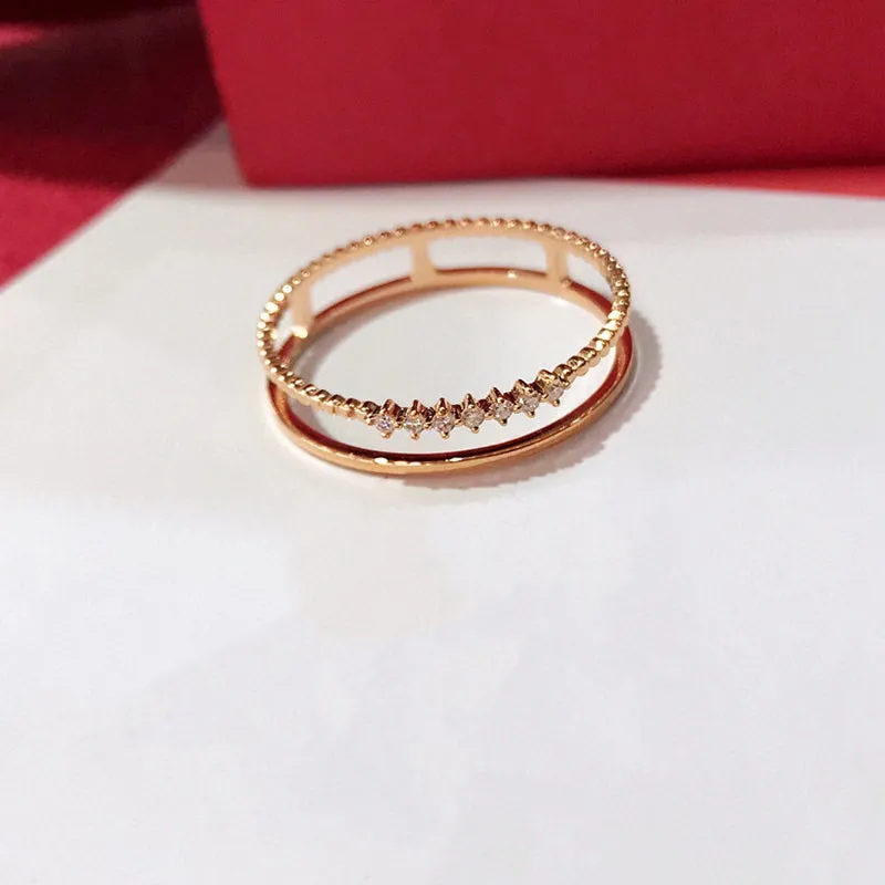 18K Gold Double Layer Smooth Diamond Ring Exclusively Handcrafted 0.048 Carat Natural Diamond (H-F Color, VS1-VS2 Clarity)