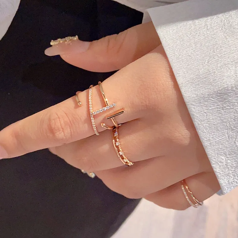 18K Gold Fashion Simple Open Diamond Ring Exclusively Handcrafted 0.057 Carat Natural Diamond (H-F Color, VS1-VS2 Clarity)