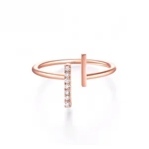 18K Gold Fashion Simple Open Diamond Ring Exclusively Handcrafted 0.057 Carat Natural Diamond (H-F Color, VS1-VS2 Clarity)