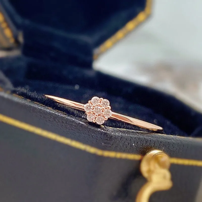 18K Gold Flower-Shaped Diamond Ring Exclusively Handcrafted 0.053 Carat Natural Diamond (H-F Color, VS1-VS2 Clarity)