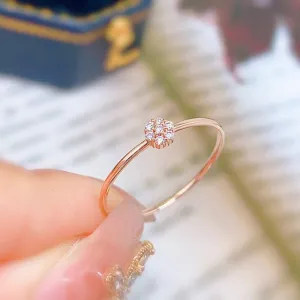 18K Gold Flower-Shaped Diamond Ring Exclusively Handcrafted 0.053 Carat Natural Diamond (H-F Color, VS1-VS2 Clarity)