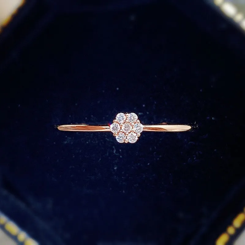 18K Gold Flower-Shaped Diamond Ring Exclusively Handcrafted 0.053 Carat Natural Diamond (H-F Color, VS1-VS2 Clarity)