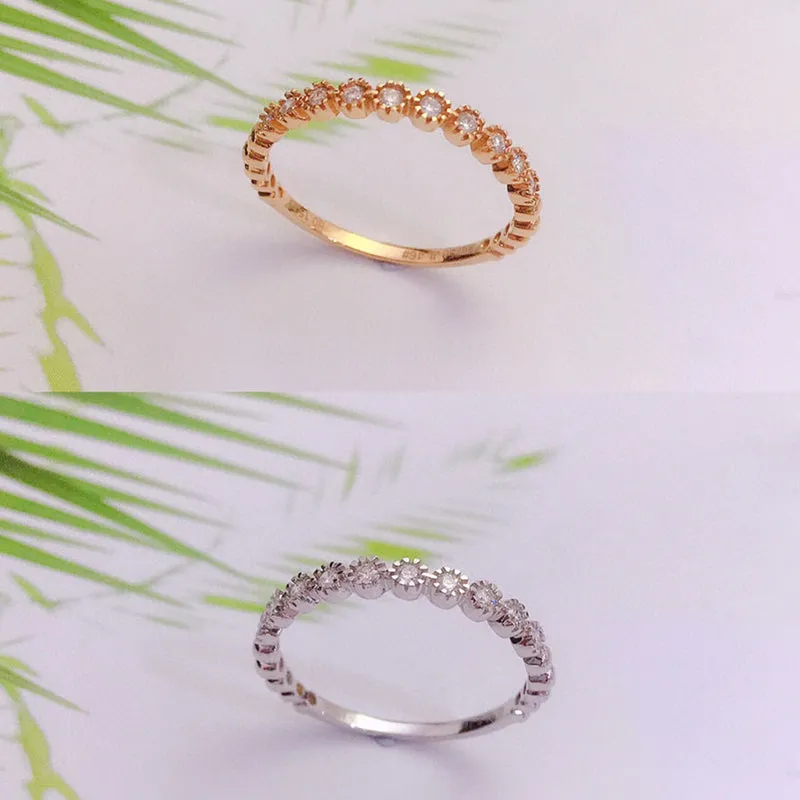 18K Gold Fresh Simple Half-Length Diamond Ring Exclusively Handcrafted 0.15 Carat Natural Diamond (H-F Color, VS1-VS2 Clarity)
