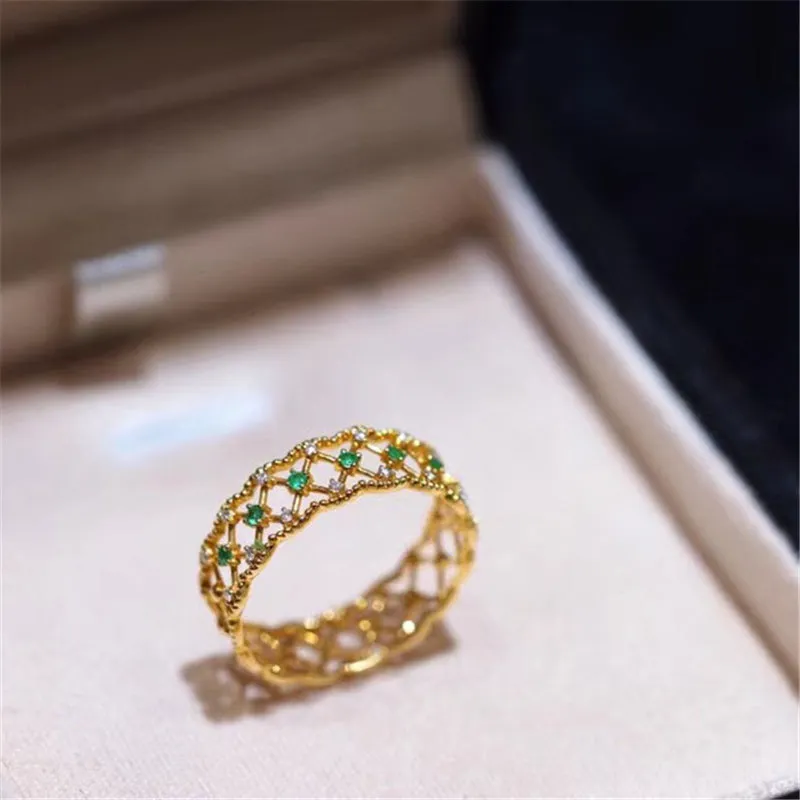 18K Gold Natural Emerald Diamond Vintage Ring