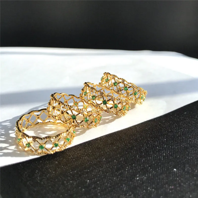 18K Gold Natural Emerald Diamond Vintage Ring