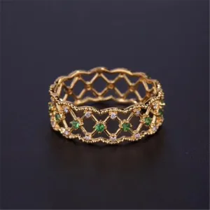 18K Gold Natural Emerald Diamond Vintage Ring