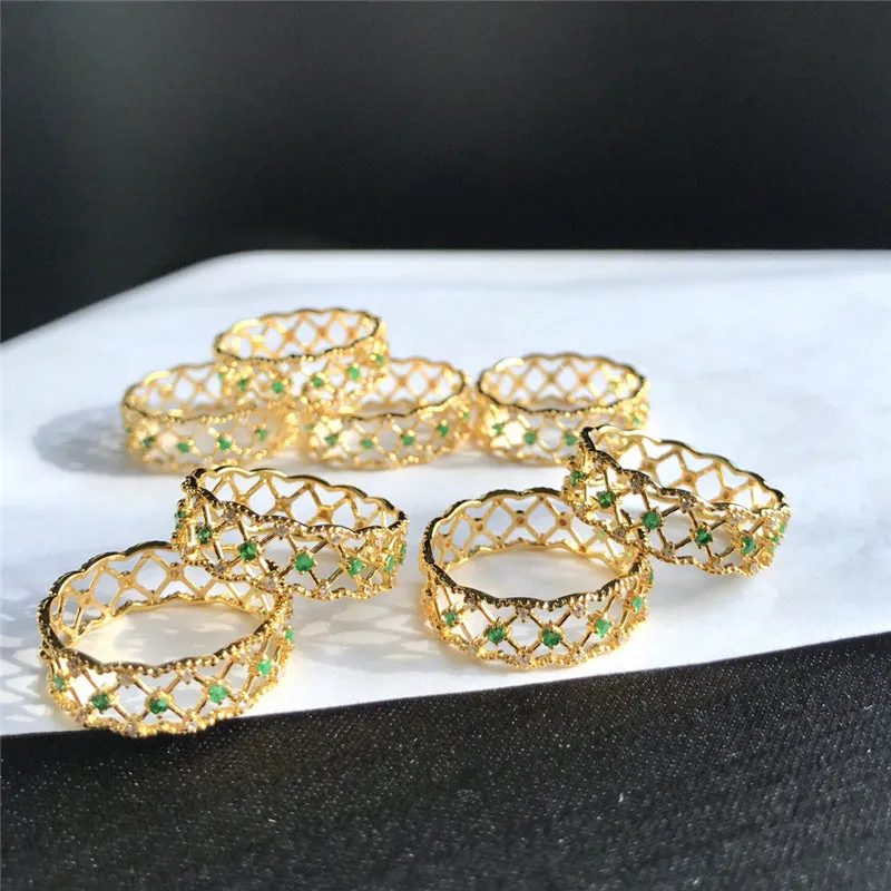 18K Gold Natural Emerald Diamond Vintage Ring