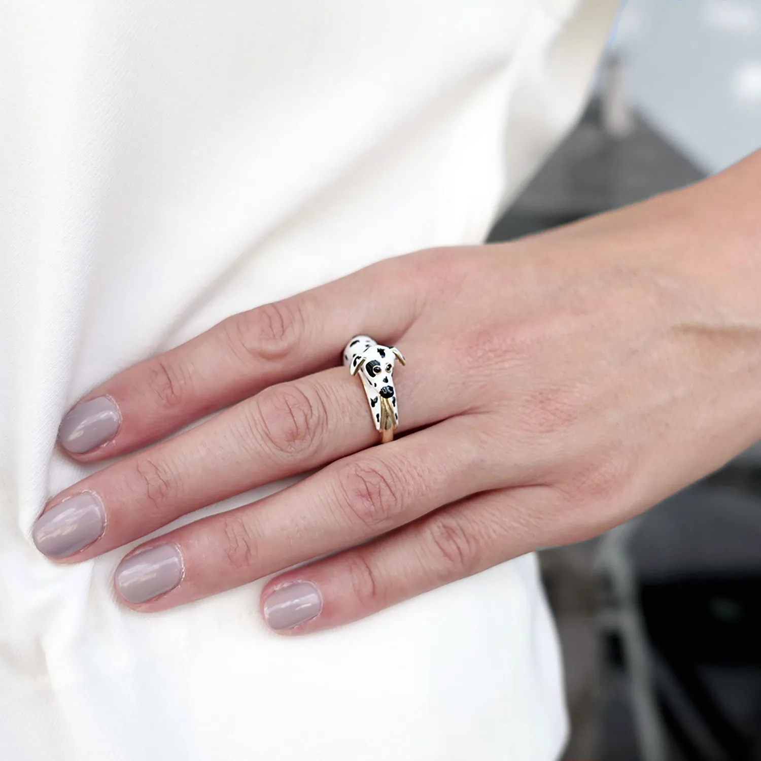 18K Gold-Plated Enamel Gianna Dalmatian Ring