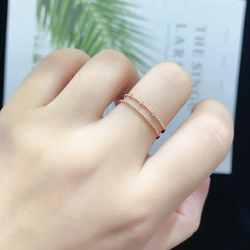 18K Gold Popular Fashion Three-stone Diamond Ring Exclusively Handcrafted 0.042 Carat Natural Diamond (H-F Color, VS1-VS2 Clarity)