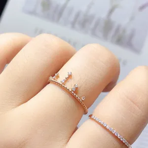 18K Gold Simple Crown Diamond Ring Exclusively Handcrafted 0.031 Carat Natural Diamond (H-F Color, VS1-VS2 Clarity)