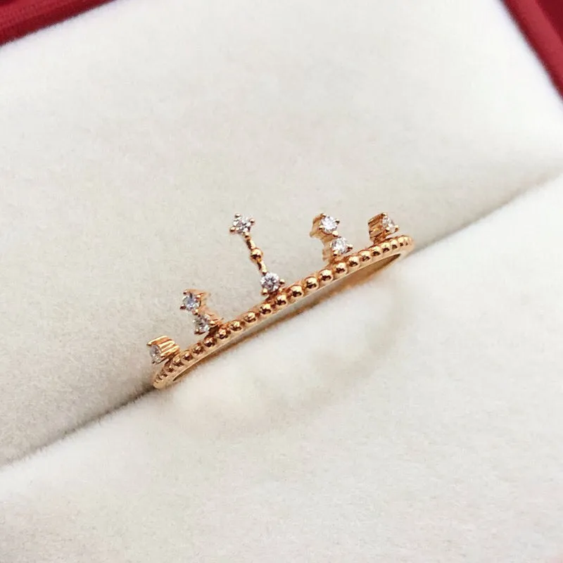 18K Gold Simple Crown Diamond Ring Exclusively Handcrafted 0.031 Carat Natural Diamond (H-F Color, VS1-VS2 Clarity)