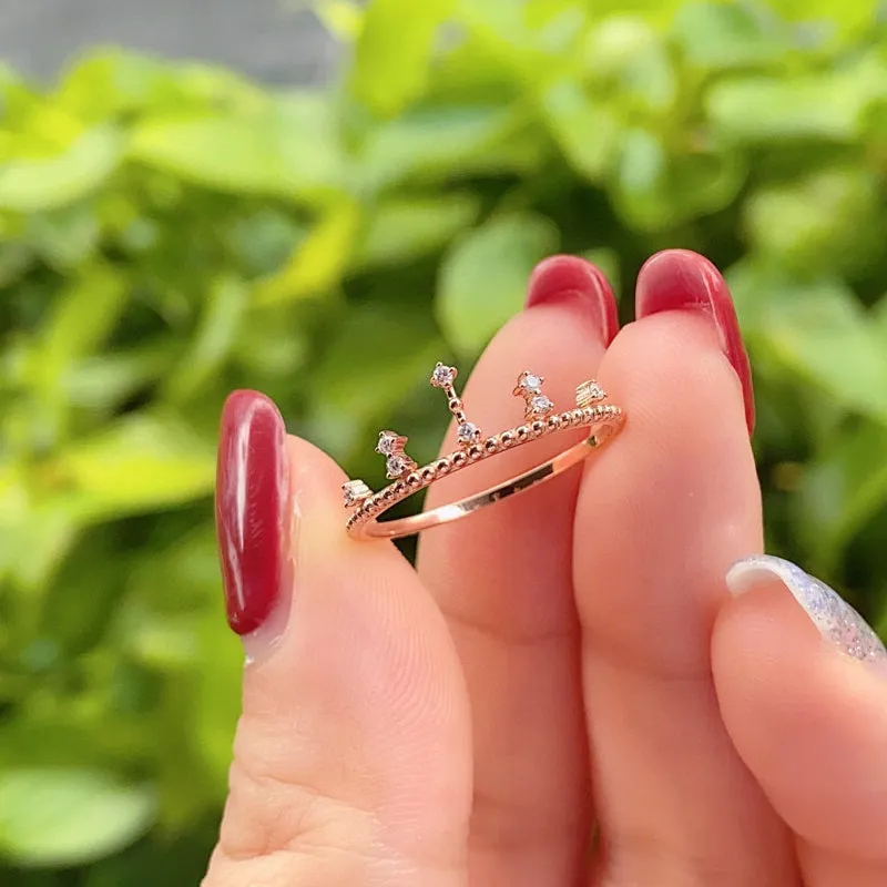 18K Gold Simple Crown Diamond Ring Exclusively Handcrafted 0.031 Carat Natural Diamond (H-F Color, VS1-VS2 Clarity)
