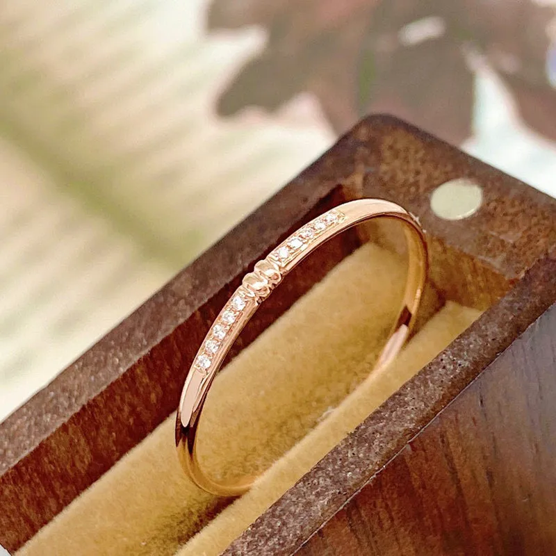 18K Gold Simple Fashion Diamond Ring Exclusively Handcrafted 0.02 Carat Natural Diamond (H-F Color, VS1-VS2 Clarity)
