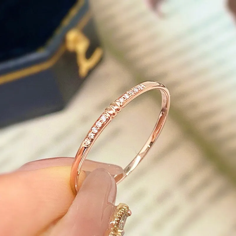 18K Gold Simple Fashion Diamond Ring Exclusively Handcrafted 0.02 Carat Natural Diamond (H-F Color, VS1-VS2 Clarity)