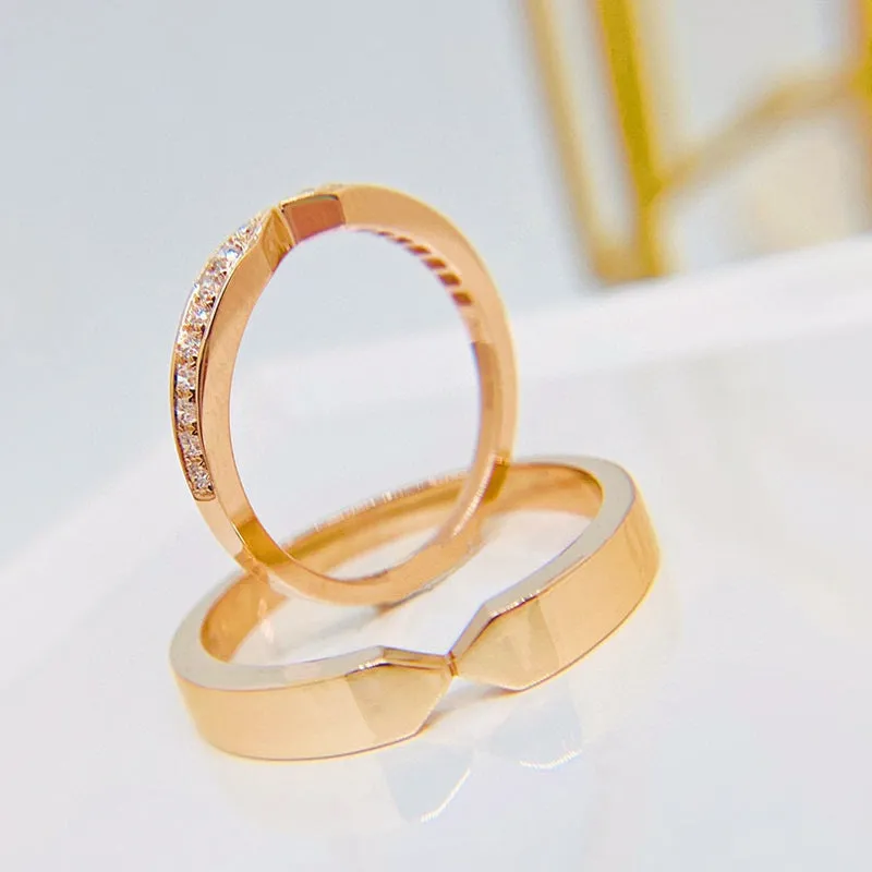 18K Rose Gold Round Natural Diamond Couple Ring