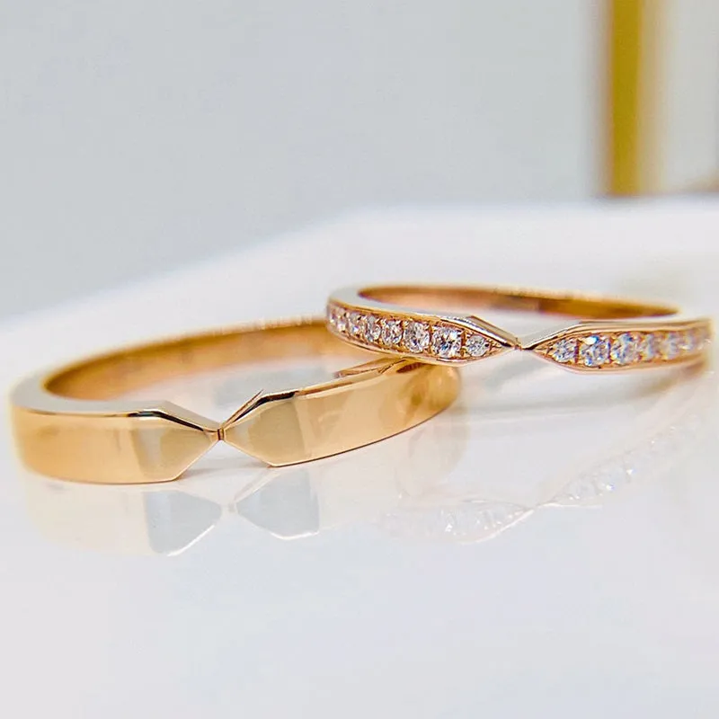 18K Rose Gold Round Natural Diamond Couple Ring