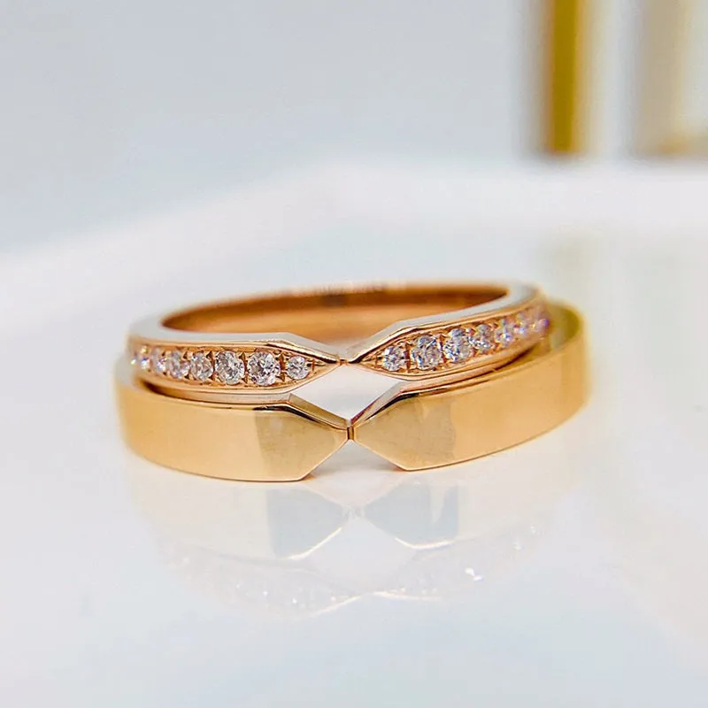 18K Rose Gold Round Natural Diamond Couple Ring