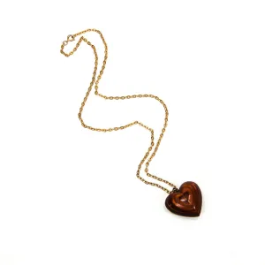 1970's Polished Zebra Wood Heart Necklace