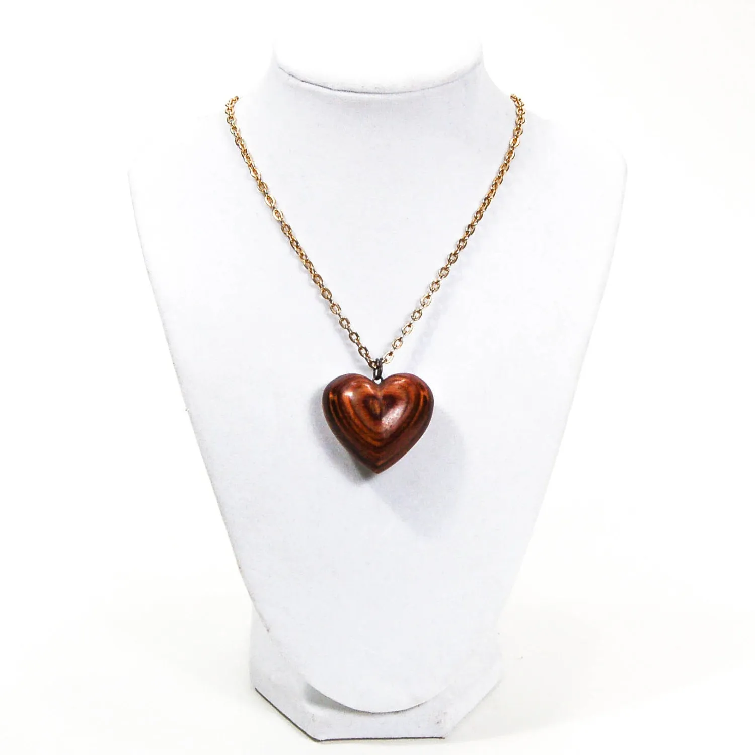 1970's Polished Zebra Wood Heart Necklace