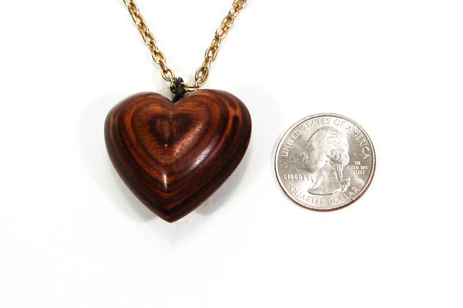 1970's Polished Zebra Wood Heart Necklace