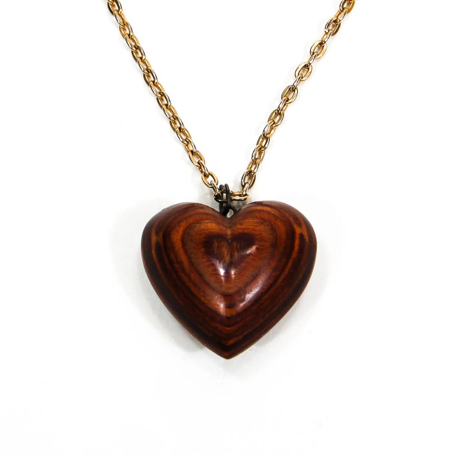 1970's Polished Zebra Wood Heart Necklace