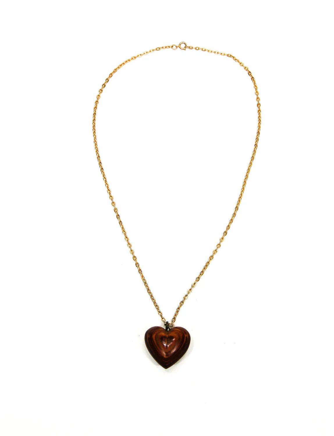 1970's Polished Zebra Wood Heart Necklace