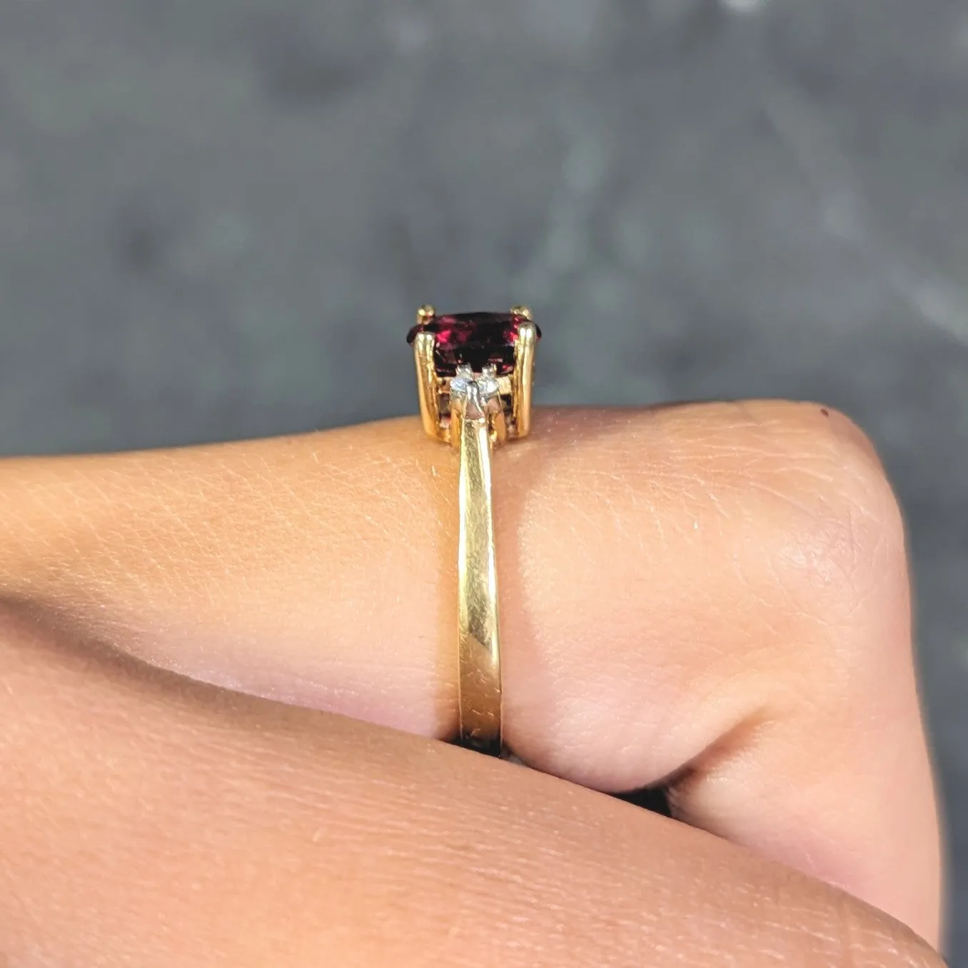 1990's 0.98 CTW Ruby Diamond 18 Karat Yellow Gold Three Stone Vintage Ring