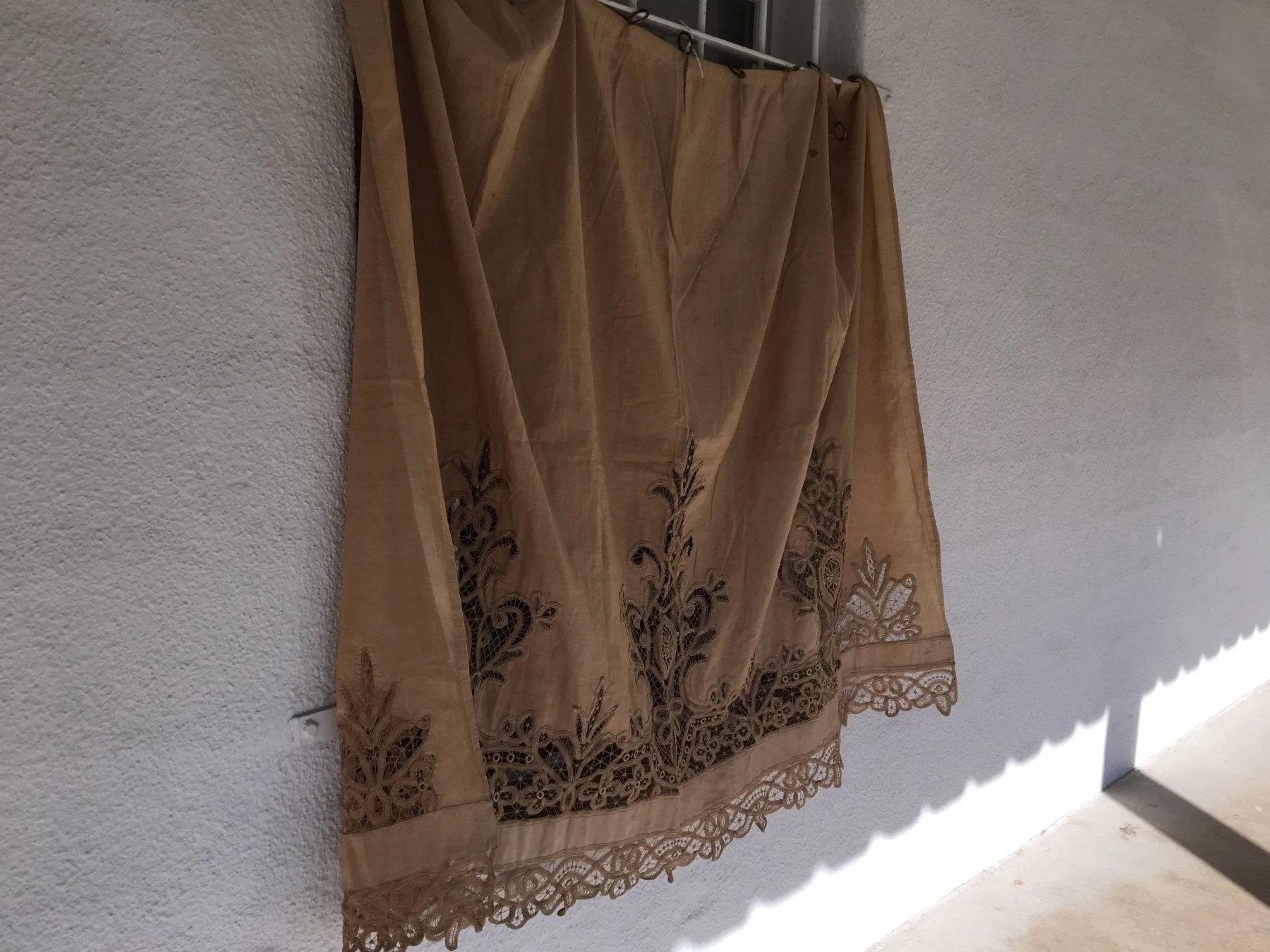 19th Century Fine French Linen and Lace Curtain