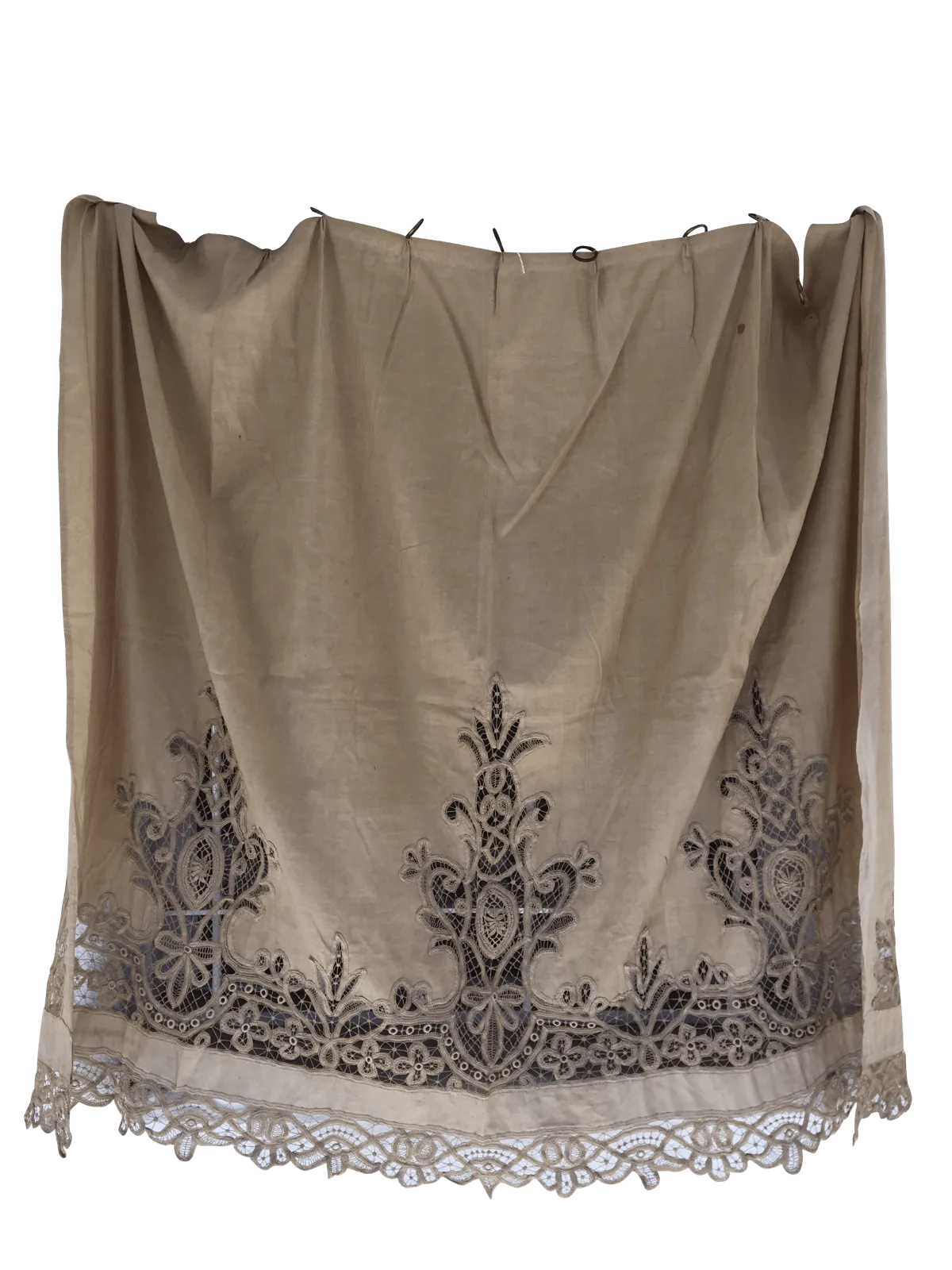 19th Century Fine French Linen and Lace Curtain