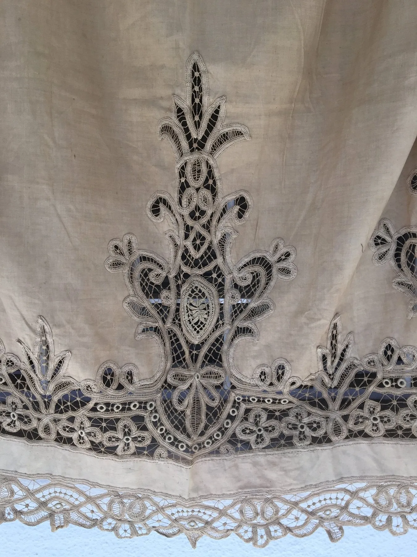 19th Century Fine French Linen and Lace Curtain