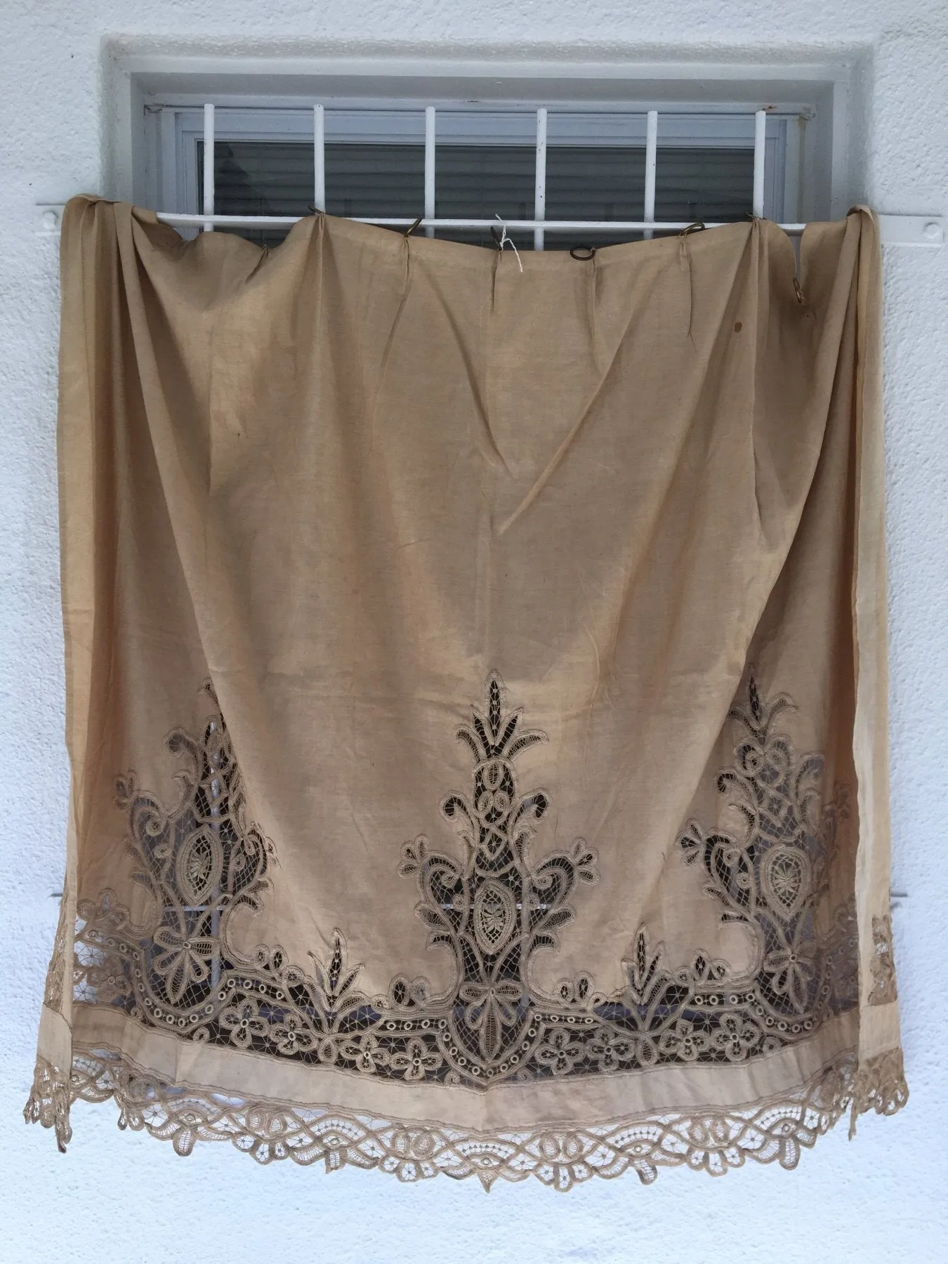 19th Century Fine French Linen and Lace Curtain