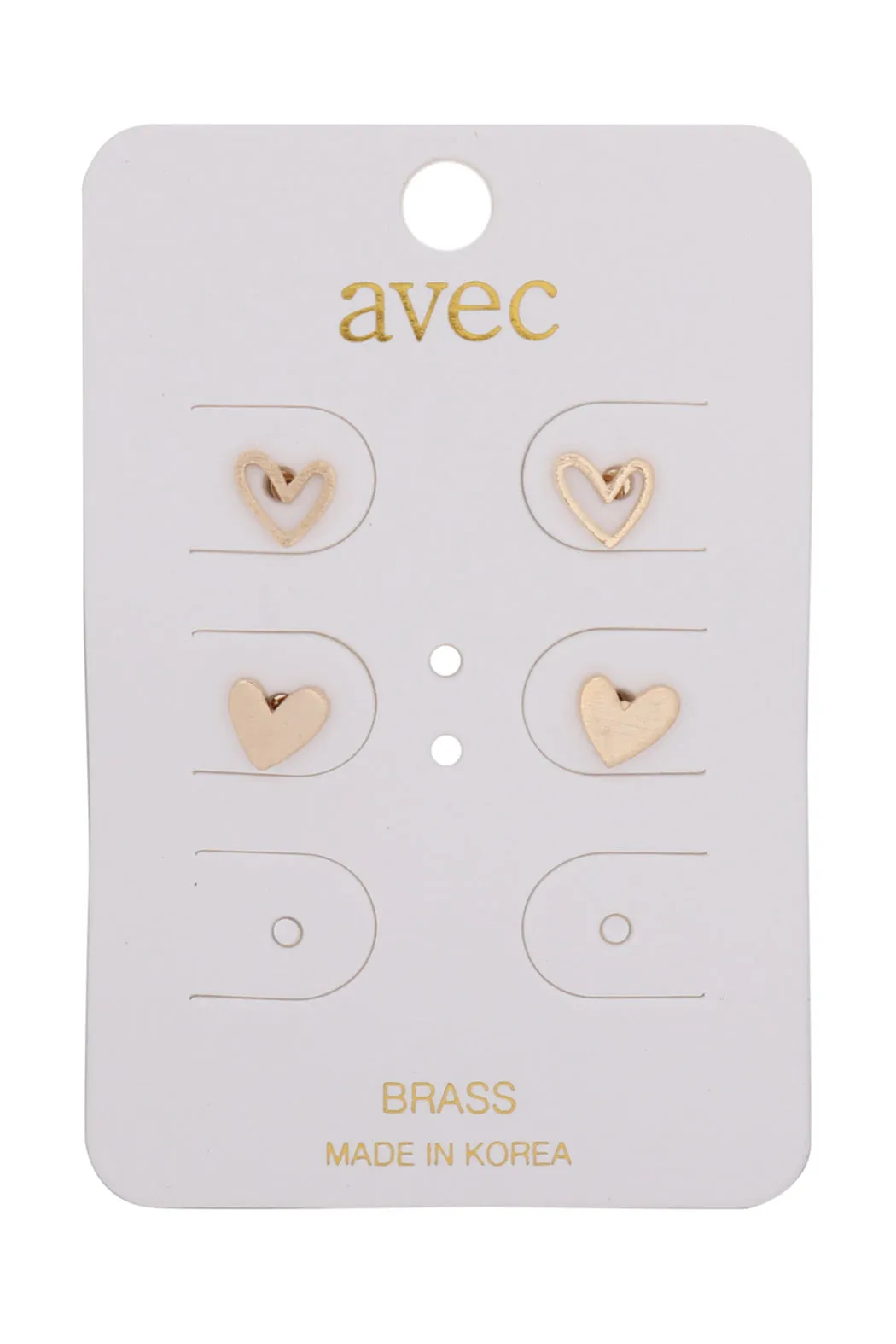 2 PAIR SET HEARTS FLAT METAL STUD EARRINGS